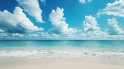Fototapeta premium A beach with a clear blue sky and a few clouds