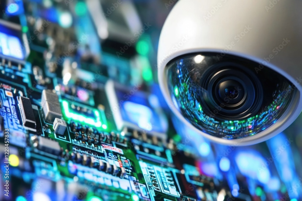 Poster a detailed view of a camera's internal components, highlighting the intricate electronics and wiring