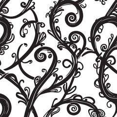 Hand-Drawn  Background with black floral patterns