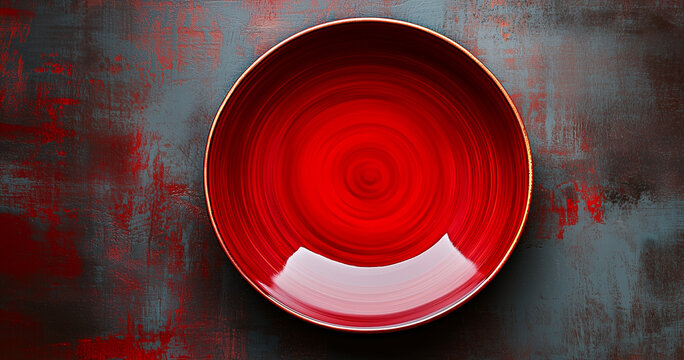 Plato rojo de ceramica, vista cenital
