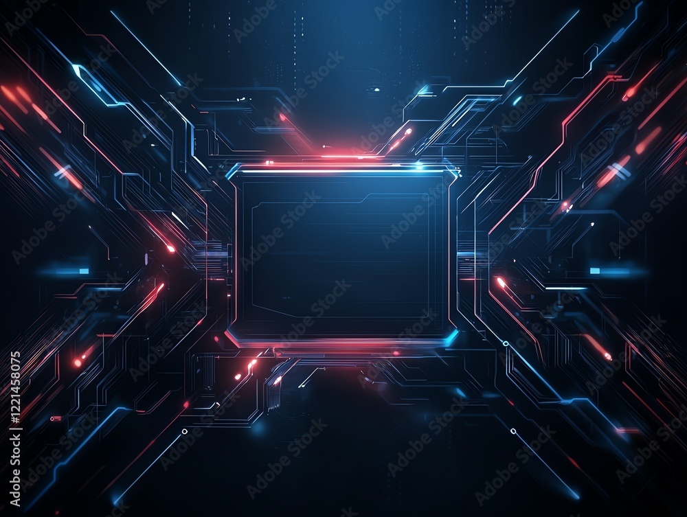 Aufkleber futuristic dark background with intricate neon circuits and glowing lines. ideal for tech designs, d