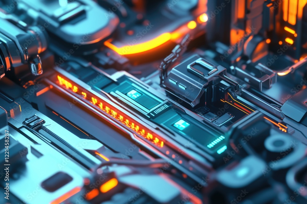 Poster a close-up view of a computer motherboard with various components and wires