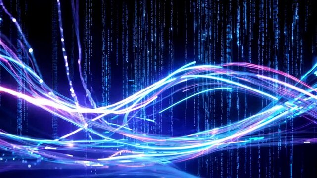 Digital data high speed line abstract. Lots of RJ45 UTP Cat6 LAN internet network cable fiber optic and Ethernet cables with computer icons data link connect cloud computing server networking devices 