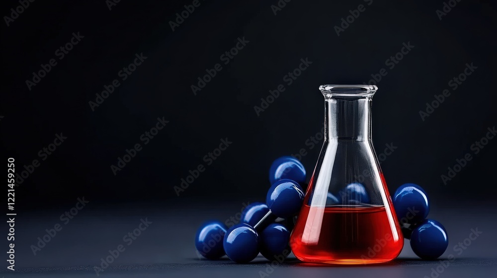 Poster grape extract research: a clear erlenmeyer flask containing a vibrant red liquid sits beside a clust