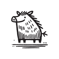 Hand-drawn wild boar with textured brushstrokes, minimalist vector