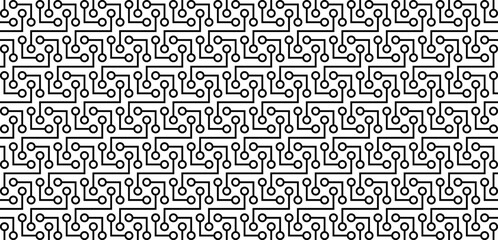 Black and white network background. Seamless geometric pattern with circles, lines.