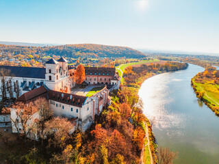 Benedictine abbey, monastery and church on the rocky cliff and Vistula river. Tyniec near Krakow,...