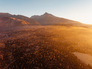 Sunset over Liptov region with and High Tatras mountains around. Krivan landspace, slovakia....