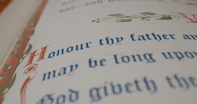 Holy Bible Macro Text Honour Thy Father Pan Right