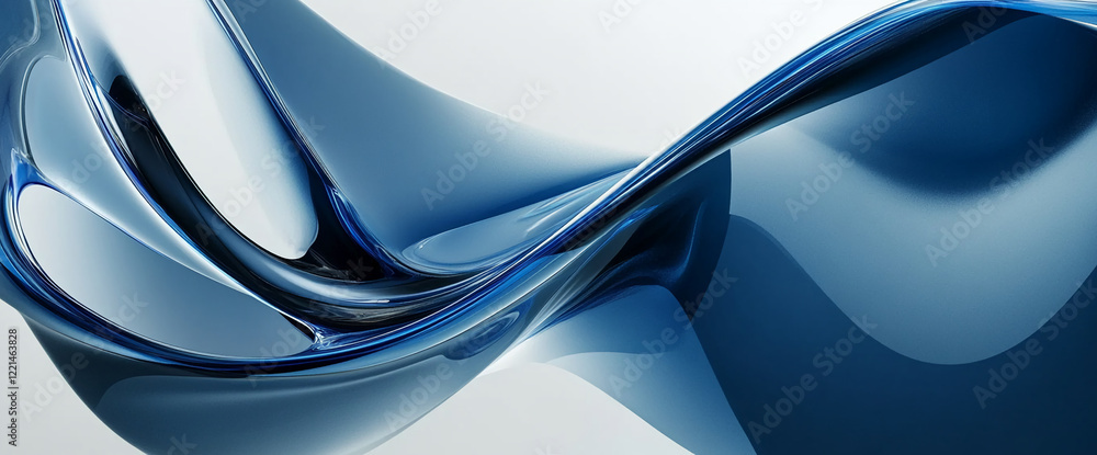 Fototapete abstract blue fluid design with dynamic curves on a light gradient background