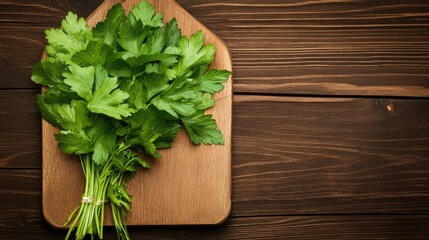 Fresh Parsley on Rustic Wooden Cutting Board