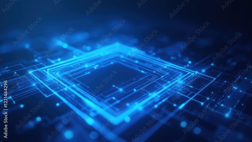 Poster blue square with a grid of lines and dots