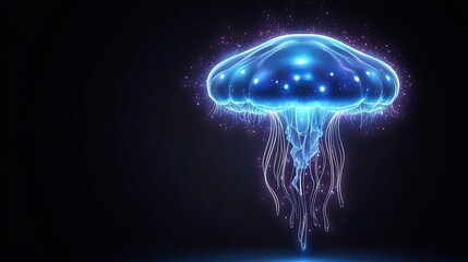 Glowing Blue Jellyfish in Dark Digital Art