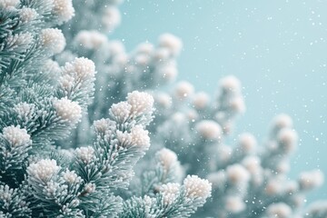 A close-up shot of a snowy tree branch with intricate details