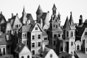Fototapeta premium A collection of houses in monochrome tones, perfect for use in historical or vintage-themed projects