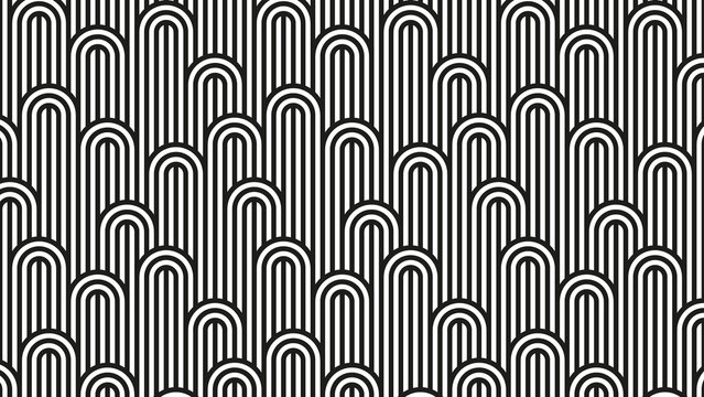 Seamless pattern with twisted lines, vector linear tiling background, stripy weaving, optical maze, twisted stripes. Black and white design.