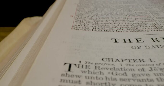 Holy Bible Macro Text Title Revelation Of Saint John The Divine Pan Right