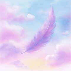 Naklejka premium Dreamy feather quill floating in pastel sky watercolor art for creative inspiration