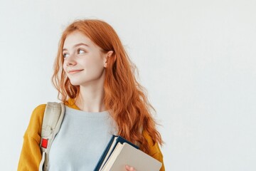 Obraz premium A woman with vibrant red hair holds a book, possibly a sign of intelligence or love for reading