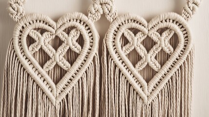 Obraz premium Macram heart wall hanging boho chic perfect for romantic Valentines home decor or modern lovethemed crafts