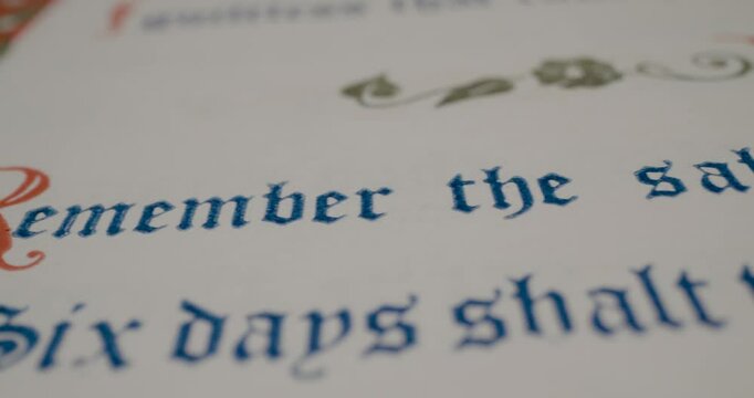 Holy Bible Macro Remember The Sabbath Day Pan Right
