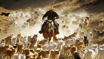 Herding Cats: Cowboys herd cats like a rodeo with horses