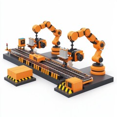 Fototapeta premium 3D icon cartoon assembly line with robotic arms, isolated on a white background --quality 2