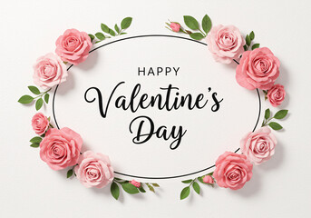 Happy Valentines Day Floral Pink Flower Design with Rose Border