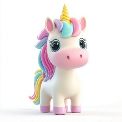 Fototapeta premium 3D icon cartoon cute pastel-colored unicorn with a rainbow mane, isolated on a white background --quality 2