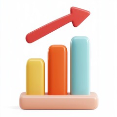 3D icon cartoon bar chart with an upward arrow, isolated on a white background --quality 2