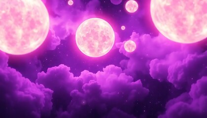 Naklejka premium Pink Moons and Purple Clouds in a Night Sky