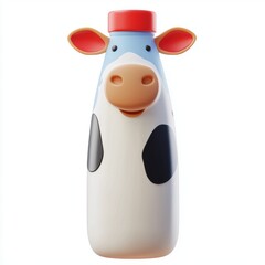 3D icon cartoon bottle of milk with a cow logo, isolated on a white background --quality 2