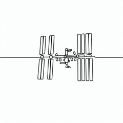space station silhouette thin lines flat colors