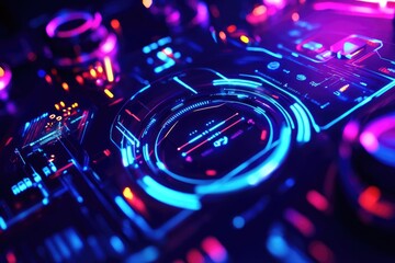 A close-up shot of a DJ's controller in a dark room, perfect for music-related concepts or lighting setups