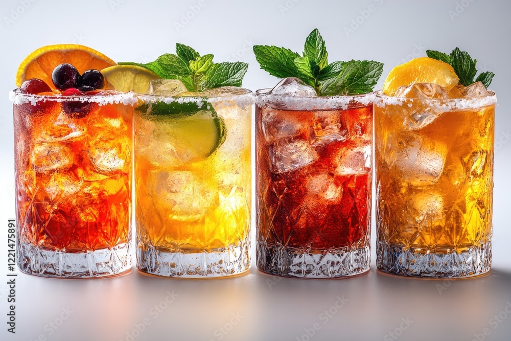 Poster a row of glasses filled with different types of drinks, perfect for use in articles about beverage o
