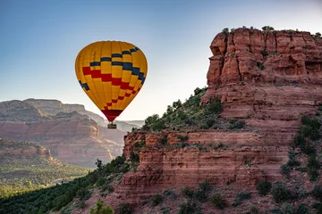 Colorful Hot air balloon in Sedona Arizona Red Rock Mountain Scenic Dawn Sunrise Valley