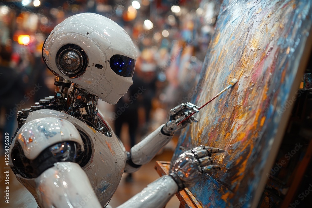 Aufkleber a robot creating art on a canvas, a fusion of technology and creativity