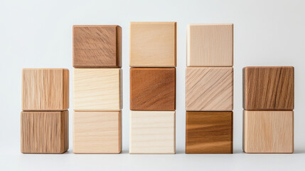 Naklejka premium Wooden blocks arranged in various stacks showcasing texture and color