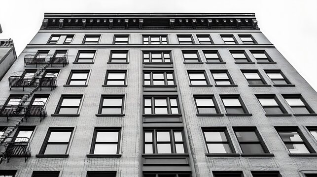High Building with Fire Escape in Gray Sky