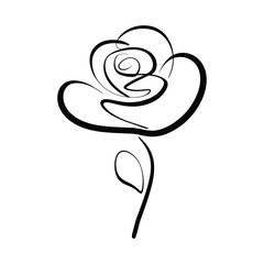 A graceful rose is rendered in a single, flowing line. The line gracefully twists and turns, capturing the delicate curves of the petals and leaves. 