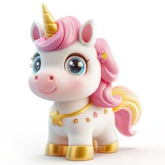 3D icon cartoon chubby baby unicorn with sparkles, isolated on a white background --quality 2