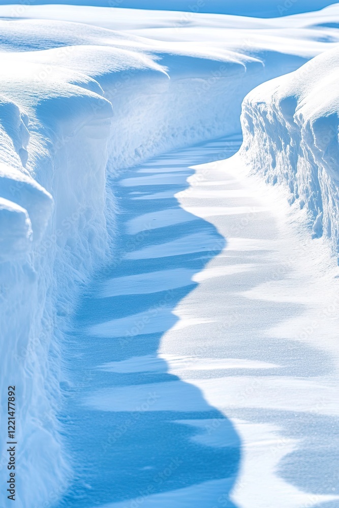 Poster snowy pathways create serene, winding trails with soft shadows a