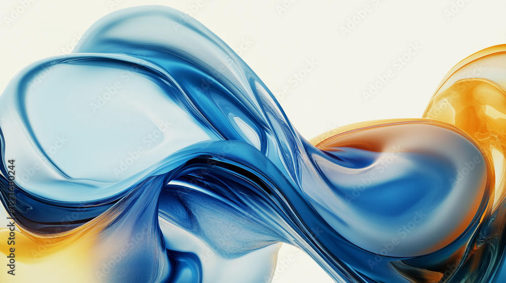 Poster Abstract flowing blue and orange waves with smooth curves and gradient texture