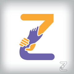 Unique handshake letter Z design logo. Collaboration, help, agreement and teamwork corporate company design.	