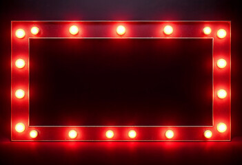 Marquee frame with retro light bulbs. Vintage red light sign boarder for casino, broadway billboard, circus or movie cinemas. Rectangle bright signboard for ads, promotion and sale with copy space	