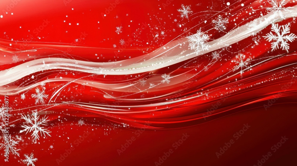 Poster abstract red background with snowflakes and white swirling patterns