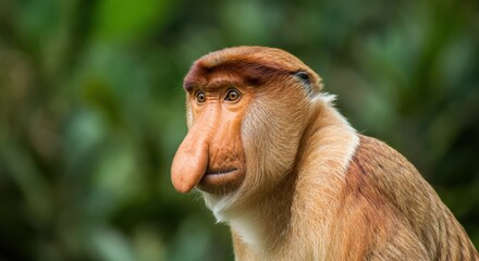 Naklejka premium Close-up of a proboscis monkey showcasing its unique facial features