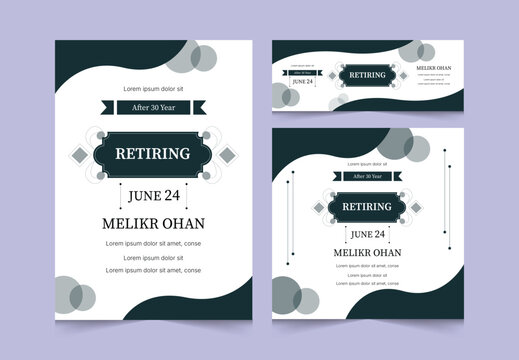Set of Retirement Party Invitation Design Template. Happy retirement flyer, square banner, facebook cover and a4 poster vector design.