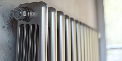 A close-up view of a radiator on a wall, suitable for interior design or repair contexts