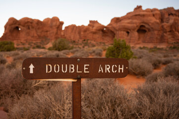 Sign for Double Arch in Arches National Park, USA